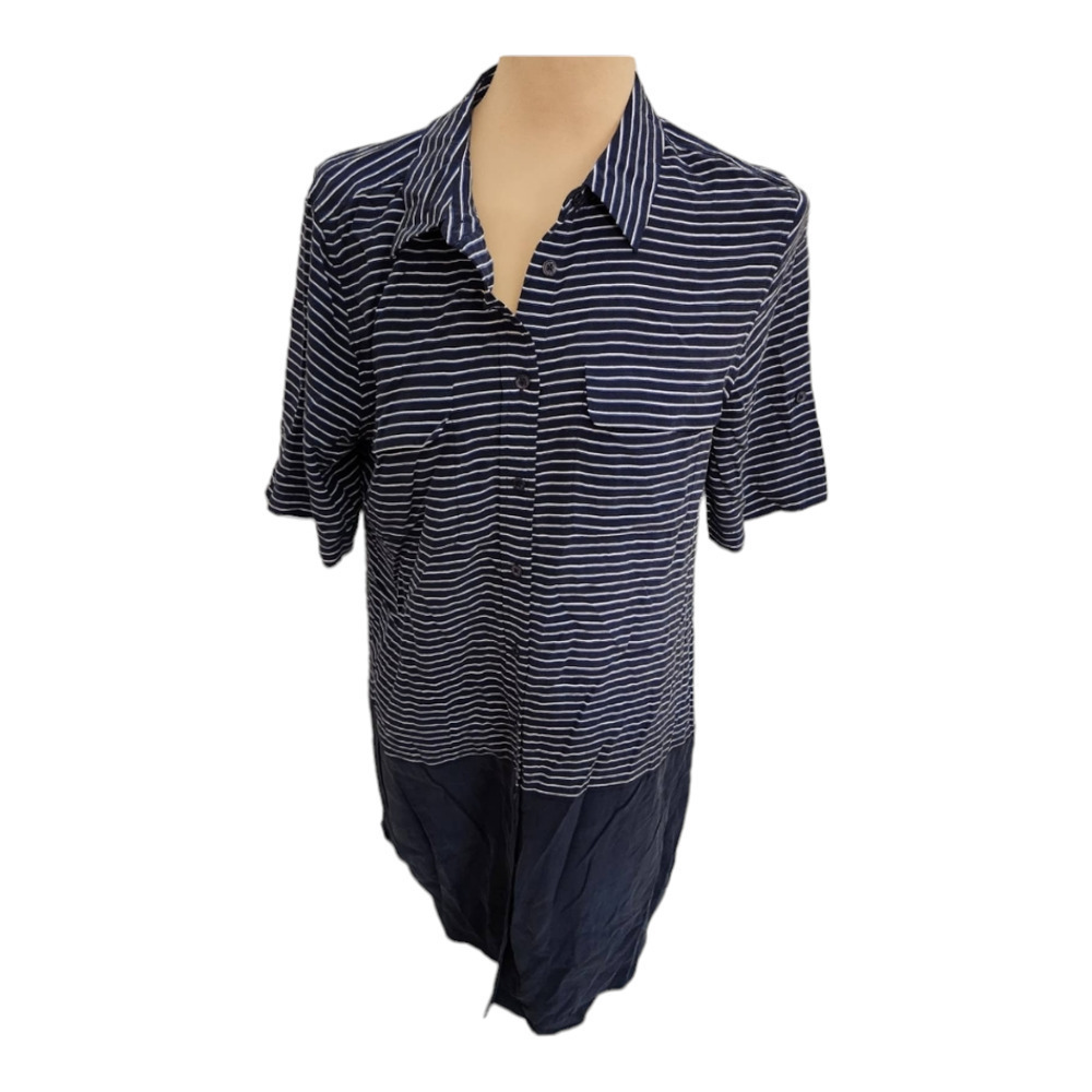 Equipment Silk Slim Signature Stripe Navy Shirt Dress size large